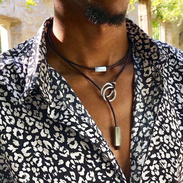 Men's leather necklace. choker for men. Modern jewel for him.