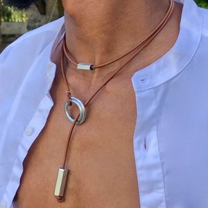 Necklace for men. Leather choker for him, modern and original choker. Leather necklace for him. image 3