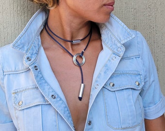 Necklace for women. leather choker for her, modern and original jewelry.