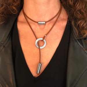 Leather necklace for woman. Modern jewelry for her.