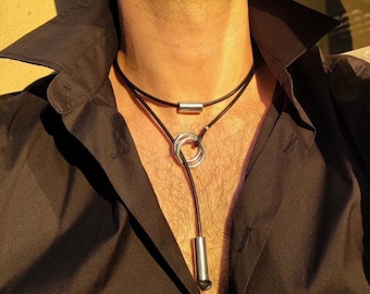 Collar de cuero genuino para hombre. Gargantilla de hombre. Joyas modernas y originales para él.