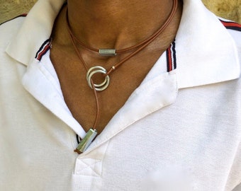 Necklace for men. Leather choker for him, modern and original choker. Leather necklace for him.