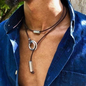 Necklace for men. Leather choker for him, modern and original choker. Leather necklace for him. image 2