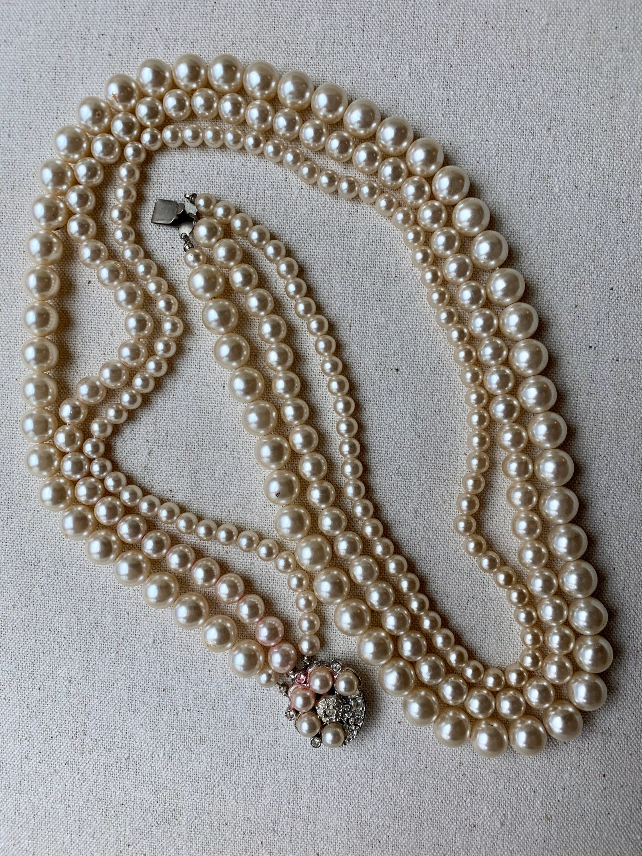 Vintage 3 tiered strand costume pearl necklace with pearl and Etsy