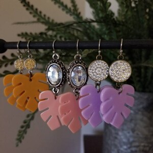 Dangle and drop earrings Leaf acetate earrings Lightweight Bright colors