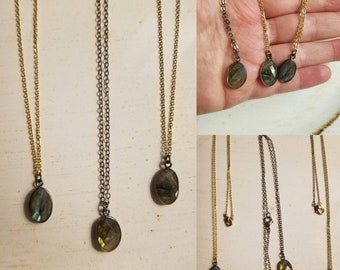 Labradorite charm necklace Mixed metals Layering necklace Lightweight