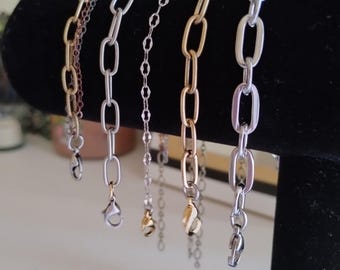 Mixed Metal Chain and link Bracelets/Gold and silver/Adjustable bracelets/Paperclip Chain