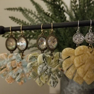 Monstera Leaf dangle earrings Lightweight Acetate earrings
