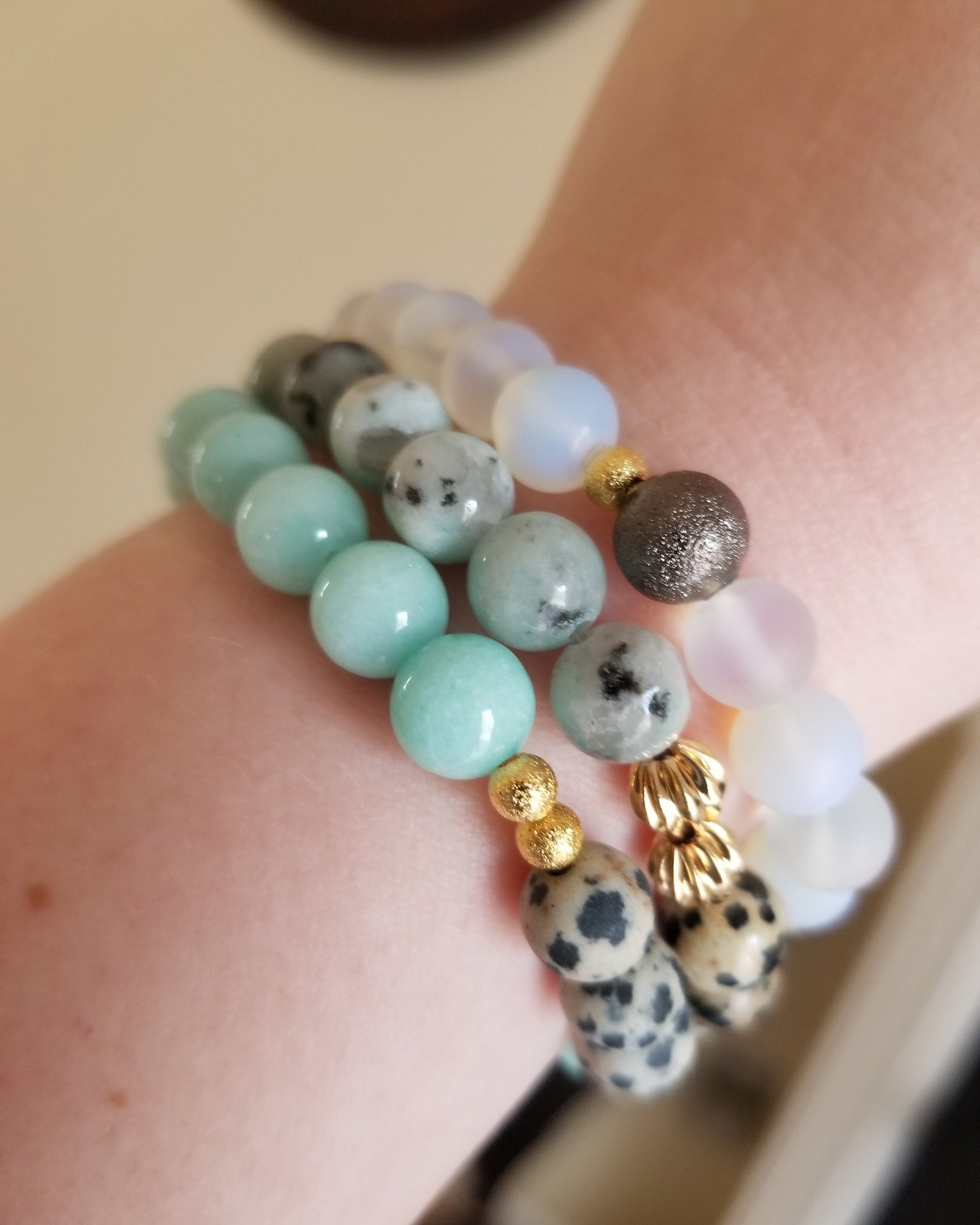 Gemstone stretch bracelet stack Stacking bracelets Dalmatian Etsy