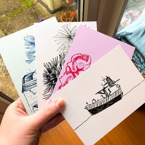 Pack de 4 impressions de cartes postales Cornwall Sketches