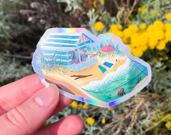 Tiny World Beach Hut Holographic Sticker