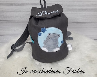 Kindergartenrucksack mit Namen - Nilpferd- personalisiert