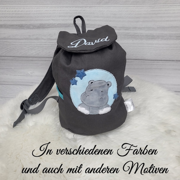 Kindergartenrucksack mit Namen - Nilpferd- personalisiert