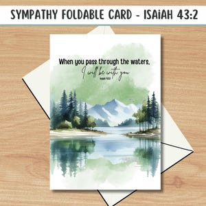 Carte pliante de sympathie JW, je pense à vous, condoléances, carte de deuil, Ésaïe 43:2 Lorsque vous traverserez les eaux, je serai avec vous,