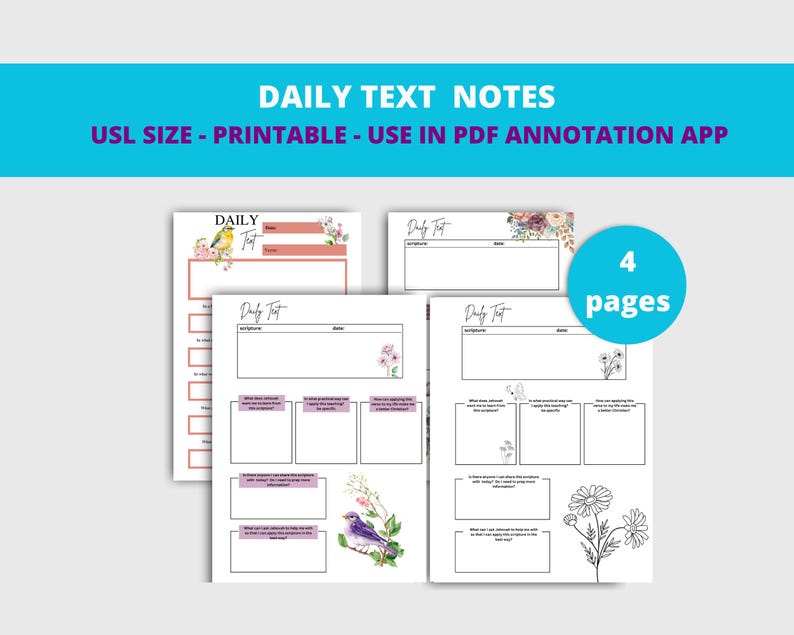 JW DAILY TEXT WORKSHEETS - JOURNALING - NOTES