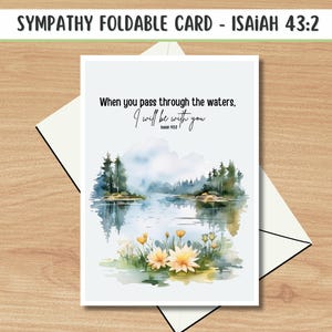 JW Sympathy Folding Card, Thinking of You, Condolences, Grieving Card, Isaiah 43:2 When you pass through the waters, I will be with you
