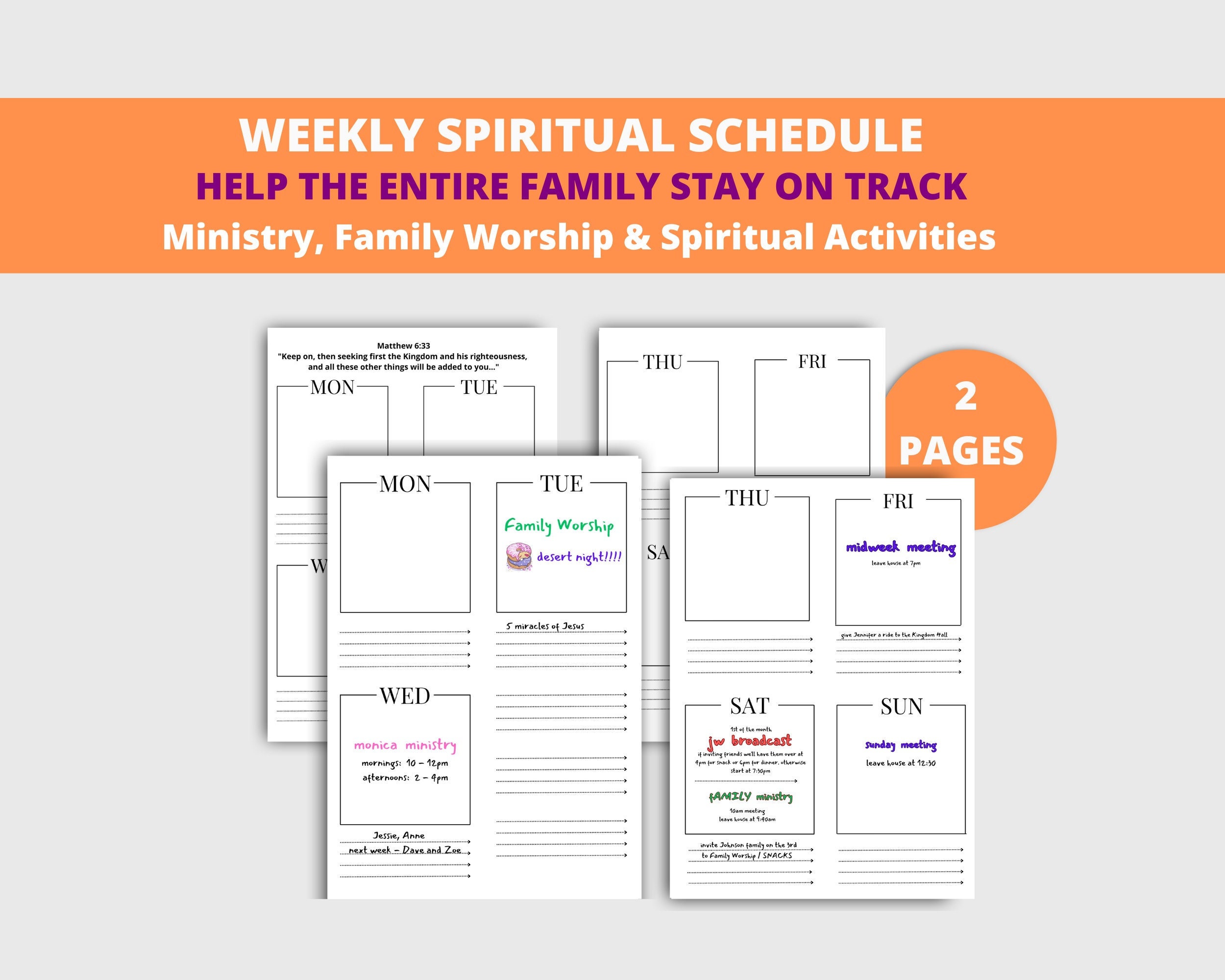 JW wekelijks spiritueel schema, weekplanner, gezinsplanner, JW ministerieplanner, JW ministerieschema, spirituele activiteitenplanner