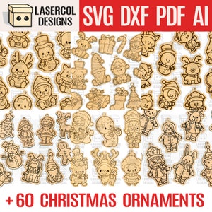 Pacchetto di decorazioni natalizie +60 - File tagliati al laser - SVG+DXF+PDF - File Glowforge - Download immediato - Decorazioni Glowforge