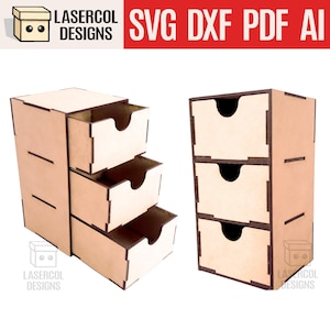 Drei Schubladen Schreibtisch Organizer - Laser Cut Dateien - SVG+DXF+PDF - Glowforge Files - Instant Download