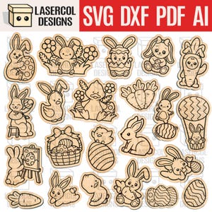 Ostern Cutouts/Paint Kit Set 1 & 2 - Laser Schnitt Dateien - SVG+DXF+PDF - Glowforge Dateien - Sofortiger Download - Osterhase