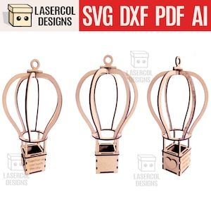 Mongolfiera - File tagliati al laser - SVG+DXF+PDF - File Glowforge - Download immediato