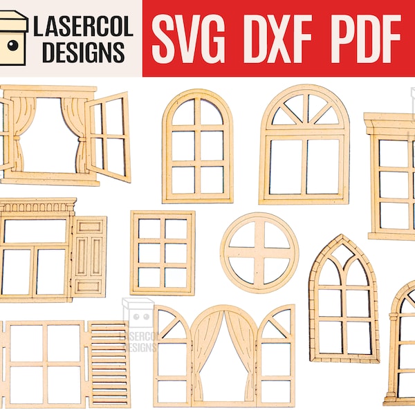 Windows Cut Outs - Laser Cut Files - SVG+DXF+PDF+Ai - Glowforge-bestanden - Direct downloaden