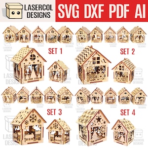 Set di decorazioni natalizie per la casa (set 1-2-3-4) - File tagliati al laser - SVG+DXF+PDF - File Glowforge - Download immediato - Luce notturna