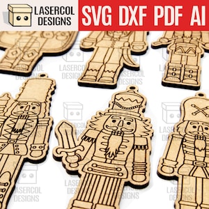 Enfeites de Natal Quebra-Nozes (6 Estilos) - Arquivos Recortados a Laser - SVG+DXF+PDF - Arquivos Glowforge - Download Instantâneo - Enfeites para crianças
