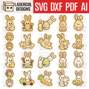 Zestaw do malowania „Zajączek wielkanocny” Pliki do cięcia laserowego – Glowforge SVG+DXF+pdf – Zestaw wycinanek 8 V2