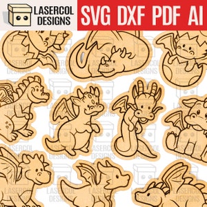 ドラゴンペイントキット DIY カットアウト - レーザーカットファイル - Glowforge ファイル - SVG+DXF+Pdf+Ai - 即時ダウンロード - キッズファイル - 恐竜 - ファンタジー