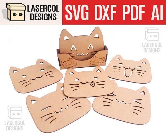 Cute Cat Coasters 6 Set 2 Laser Cut Files Svgdxfpdfai Instant Download 