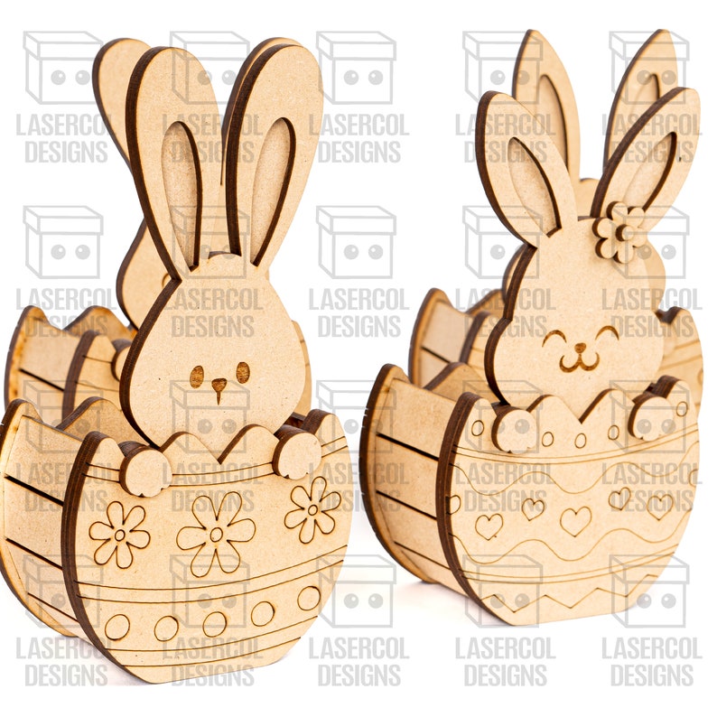 Cesta de huevos de conejito de Pascua 5 estilos Archivos cortados con láser Archivos Glowforge SVGDXFPDFAi Descarga instantánea Caja de regalo de Pascua imagen 10