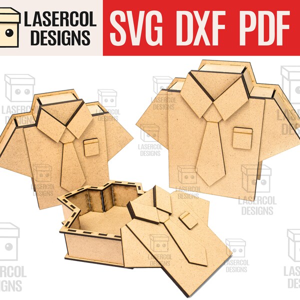 Shirt and Tie Box (3 Sizes) - Laser Cut Files - SVG+DXF+PDF+Ai - Glowforge Files - Instant Download - Father's Day Gift Box