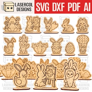 Pasen-uitsparingen met basisset 2 - lasergesneden bestanden - SVG+DXF+PDF+Ai - Glowforge-bestanden - direct downloaden - Easter Bunny Paint Kit