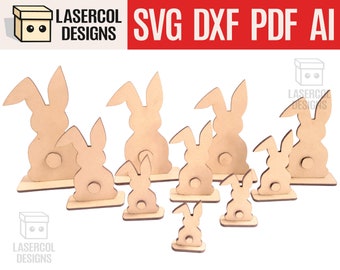 Easter Bunny With Stand (Dziesięć rozmiarów) - Wycinane laserowo pliki - SVG+DXF+PDF+Ai - Instant Download