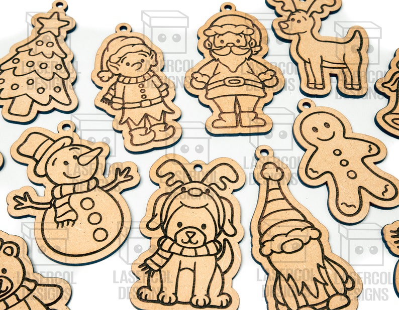 Christmas Ornaments Laser Cut Files SVGDXFPDFAi Glowforge Files Instant Download Christmas Characters Ornaments for Kids image 5