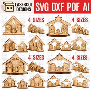 Zestaw małych prezentów ze scenami Narodzenia Pańskiego (zestaw 1-2-3-4) - Boże Narodzenie - Pliki cięte laserowo - SVG+DXF+PDF - Pliki Glowforge - Pesebre - Nacimiento