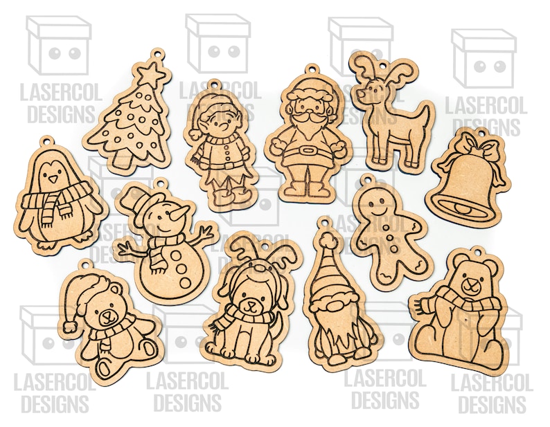 Christmas Ornaments Laser Cut Files SVGDXFPDFAi Glowforge Files Instant Download Christmas Characters Ornaments for Kids image 2