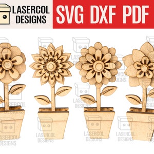 Flowers Set 3d - Laser Cut Files - SVG+DXF+PDF+Ai - Glowforge Files - Instant Download - Mother's Day Gift