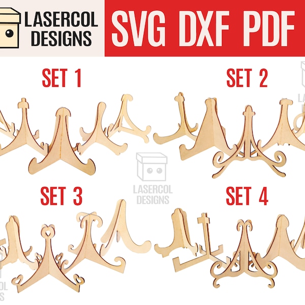 Pack de support de plaque de chevalet (Ensemble 1-2-3-4) - Fichiers découpés au laser - SVG+DXF+PDF+Ai - Fichiers Glowforge - Téléchargement instantané