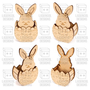 Cesta de huevos de conejito de Pascua 5 estilos Archivos cortados con láser Archivos Glowforge SVGDXFPDFAi Descarga instantánea Caja de regalo de Pascua imagen 6