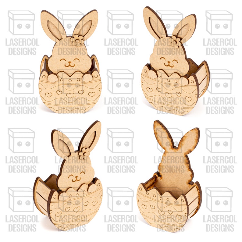 Cesta de huevos de conejito de Pascua 5 estilos Archivos cortados con láser Archivos Glowforge SVGDXFPDFAi Descarga instantánea Caja de regalo de Pascua imagen 6