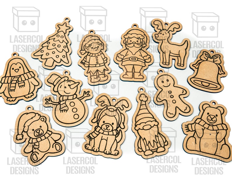 Christmas Ornaments Laser Cut Files SVGDXFPDFAi Glowforge Files Instant Download Christmas Characters Ornaments for Kids image 10