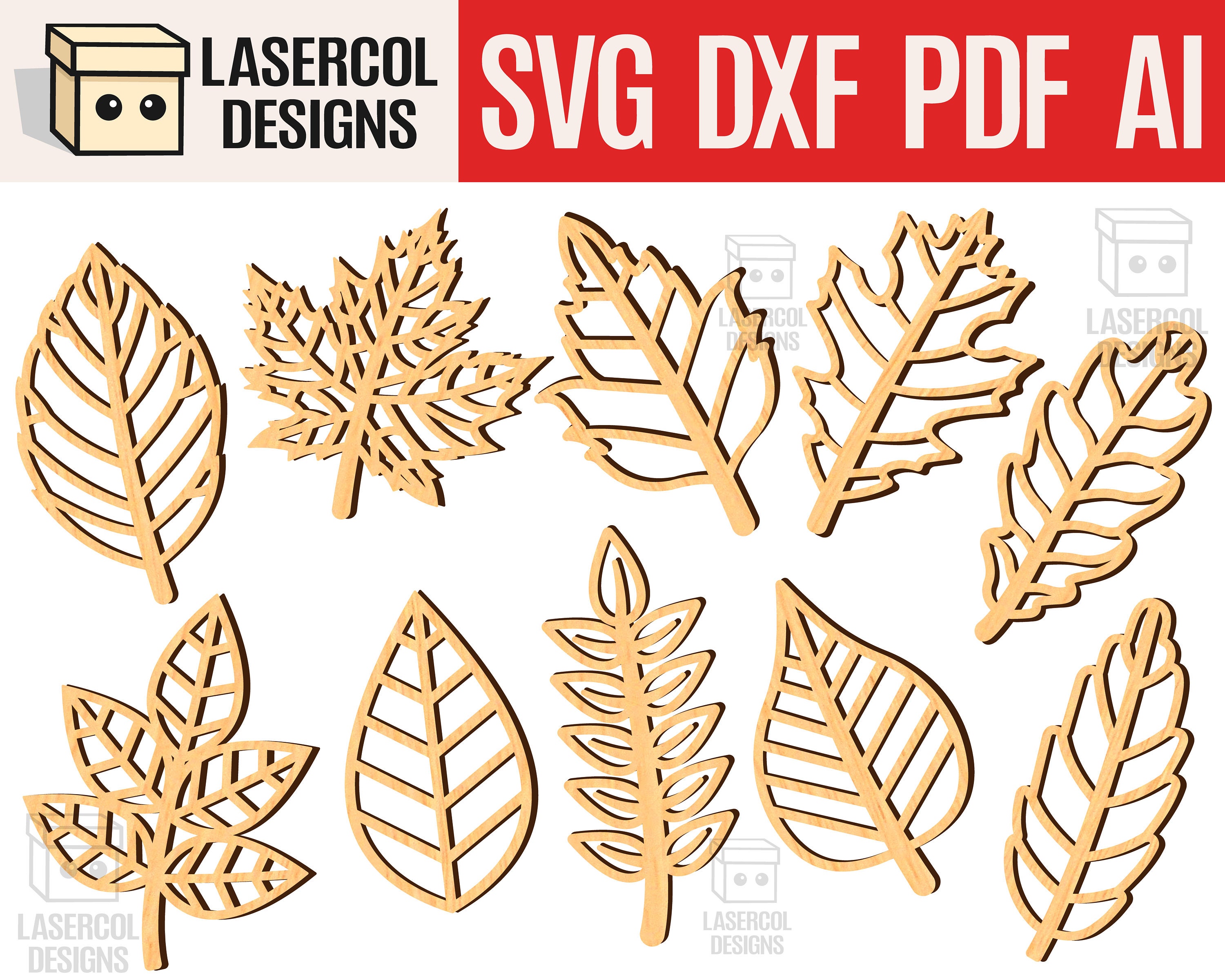 Leaves Cut Outs Laser Cut Files SVGDXFPDFAi Etsy 日本