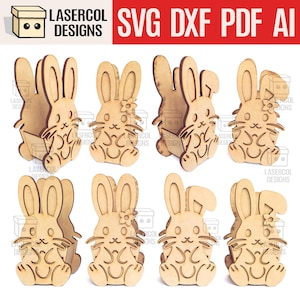 Paashaasmand set 2 (4 stijlen, 2 maten) - lasergesneden bestanden - SVG + DXF + pdf - Glowforge-bestanden - direct downloaden - paasgeschenkdoos