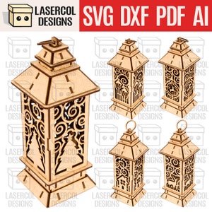 Latarnie Bożonarodzeniowe (5 Stylów) - Pliki Cięte Laserowo - Pliki Glowforge - SVG+DXF+PDF - Natychmiastowe Pobieranie - Lampka Nocna - Ozdoby Bożonarodzeniowe
