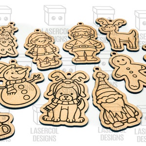 Christmas Ornaments Laser Cut Files SVGDXFPDFAi Glowforge Files Instant Download Christmas Characters Ornaments for Kids image 6