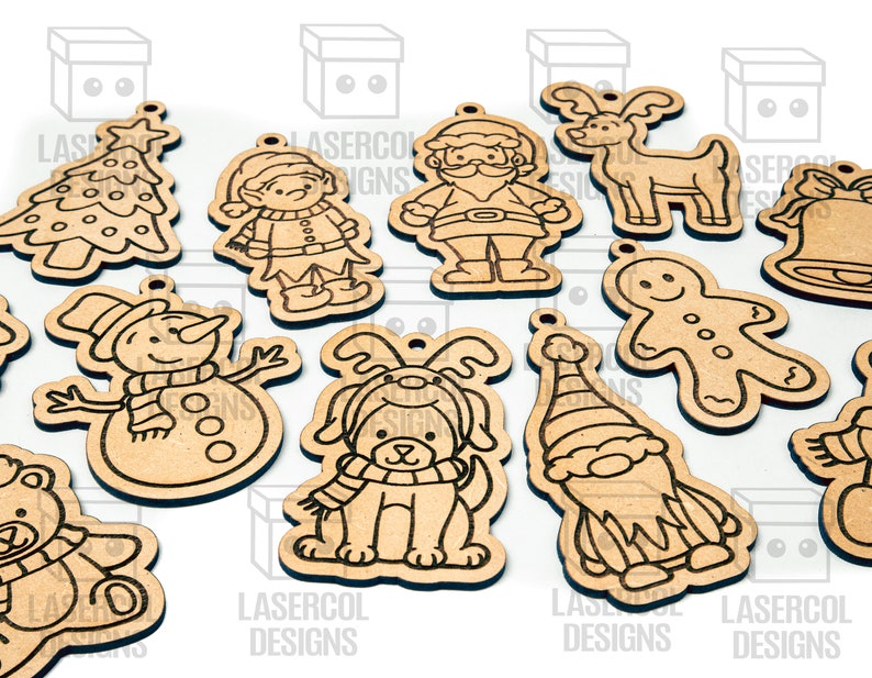 Christmas Ornaments Laser Cut Files SVGDXFPDFAi Glowforge Files Instant Download Christmas Characters Ornaments for Kids image 6