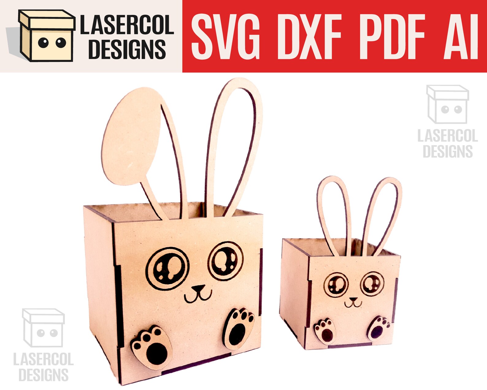 Easter Bunny Basket two Sizes Two Ear Styles Laser Cut - Etsy