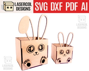 Panier lapin de Pâques (deux tailles, deux styles d’oreille) - Fichiers découpés au laser - SVG+DXF+PDF+Ai - Téléchargement instantané